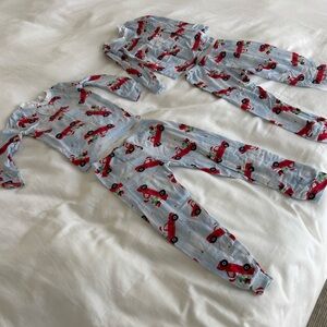 Set of two kids Pajama Set with Red Christmas Car Print